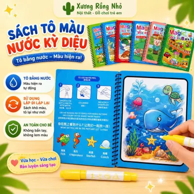 Tranh Tô Màu Nước Ma Thuật Tự Xóa Sách Tập Tô Thần Kỳ Magic Water Book Cho Bé Tặng 1 Bút Tô Màu