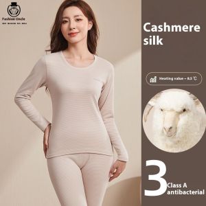 Autumn and Winter Womens New Cashmere Silk Thermal Underwear Set Autumn Clothes and Autumn Trousers Thermal Underwear