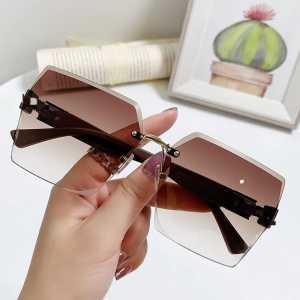 GU Kacamata Hitam Tanpa Bingkai Bentuk Kotak Persegi Desain Mewah Untuk Pria Wanita Sunglass Import Murah W8860