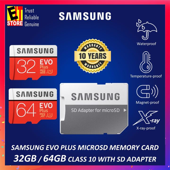 SAMSUNG EVO PLUS MICROSD MEMORY CARD 64GB / 128GB /256GB CLASS 10 100MB ...