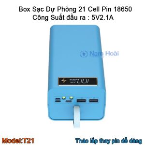 Box sạc dự phòng 21 cell pin T21 sạc nhanh QCPD 3.0 (22.5W) sạc nhanh không dây (15W) (Không gồm pin)