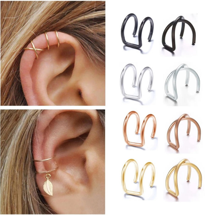 Buy Hoop Clip on Earrings for Women Non Pierced Chunky Cartilage Hoop  Earrings Set Ear Cuff Earrings for Women Ear Clips Faux Plug Earrings Men  Women Fake Gauge Fake Earrings, Small at