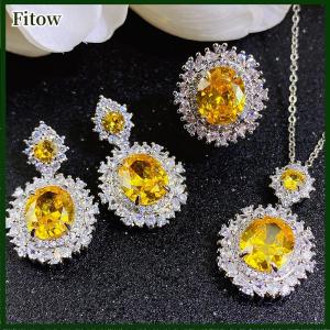 Fitow 3Pcs set Elegant Luxury Fashion Zircon Necklace Earrings Ring For Women Girls Party Wedding Bride Jewelry Set Gifts