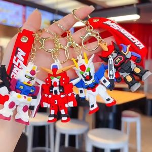 Mini Anime Figure Keychain Mobile Suit Robot Cute 3D Chibi PVC Keyring Cartoon Kawaii Car Bag Pendant Cosplay Accessories