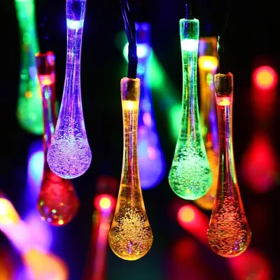 CSK* 30LED XH 612 Solar Energy Powered Crystal Droplights (8YD) Christmass Solar Light String LED Water Drop Light Outdoor Waterproof Christmas Decoration