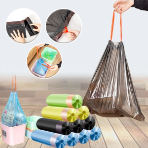 Drawstring garbage bag ถุงขยะแบบม้วน ถุงขยะแบบมีเชือกรูดขนาด 45 x 50 ซม คละสี 1 ม้วน