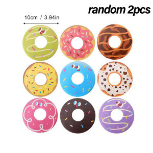 YESPERY 2Pcs Kawaii Donut-Shaped Wood Coaster Absorbent Cup Mat for Office Desk Heat Resistant Table Protector