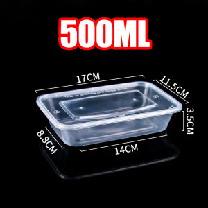 VK 50PCS Microwavable Plastic Container Large Capacity Disposable Transparent Food Container Rectangular Lunch Box