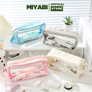 Hộp túi đựng bút trong suốt nhiều ngăn cỡ lớn MÀU TRẮNG - hộp bút cute - văn phòng phẩm bóp viết dụng cụ học tập - MIYABI STORE