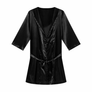 GTRBFDS Smooth Men Satin Robe Loose-fit Short-sleeve Mens Dressing Gown Simple Lightweight Silk Bathrobe Nightwear