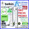(ALLSTARS : We Are Back Promo) *TWO UNITS PROMO* BELKIN BSV401 / BSV401sa2M 4 Outlets 2M Surge Protection Strip with 2 USB Ports Charging / 2.4A / Surge / Spike Protection / Protect Your Equipment (Warranty 2years with BanLeong). 