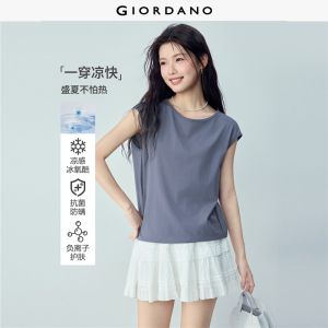 Giordano Beau Monde Women Cooling crewneck pleated cocoon tank top Free Shipping 13326250