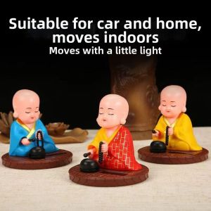 ALLURING Devout Prayer Solar Nodding Buddha Toys Nodding Wealth Coming Buddha Statue Creative Handcrafts Buddhist Monk Figurines Car Decoration