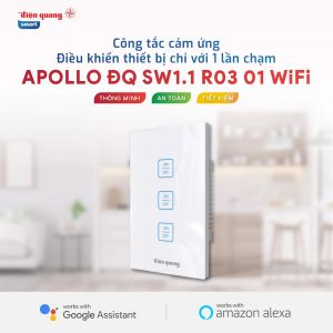 Công Tắc Cảm Ứng Apollo Điện Quang ĐQ SW1.1 R 03 01 WiFi - Màu trắng 3 nút 3 kênh điều khiển ON/OFF