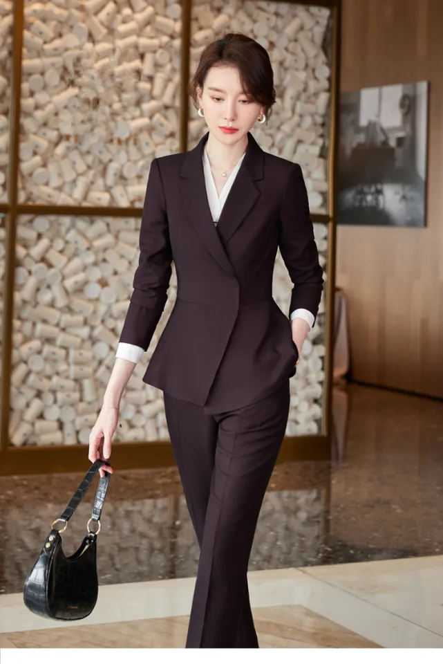 Women Set Tracksuit Full Sleeve Ruffles Blazers Pants Suit Two Piece Set  Office Lady Business Wear Uniform
