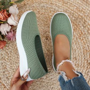 [Free Shipping] Canvas Shoes Flat-Soled Knitted Design WomenS Shoes For Spring And Autumn Non-Slip Breathable WomenS Shoes Mom Shoes Plus-Size Mom Shoes