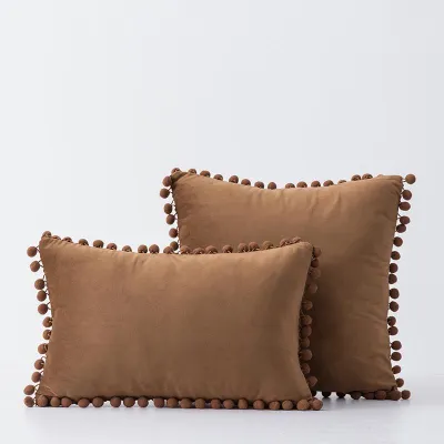 READY STOCK!!! Soft Velvet Sofa Pillow case with decoartive balls 45x45cm Cushion Covers Home Decoration