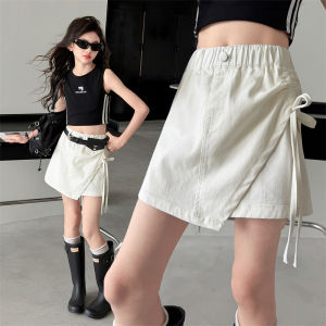 Korean Summer Girl New Arrivals Fashion White Drawstring Pantskirt for Teenage Wide Leg Jeans Shorts Streetwear Kids Soft Shorts