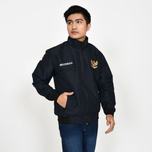 Asnh Jaket Garuda Bomber Waterproof Full Bordir Permanent - Navy