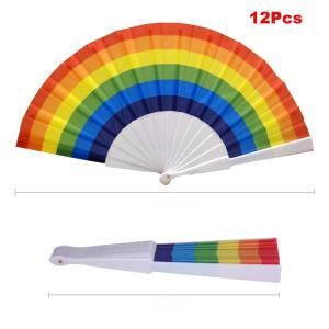 12Pcs Kipas Pelangi Dapat Dilipat Dance Fan / Souvenir Kipas Lipat Plastik Dan Kain