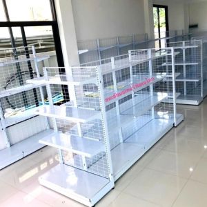 เซ็ทชุดชั้นวางมินิมาร์ทกลางห้อง สุดคุ้ม สุดประหยัด เมื่อซื้อแบบยกเซต ขนาดยาวรวม 2.70ม. สูง 1.20ม. (ชั้น2หน้า ชุดต้น1+ชุดต่อ1 + ปิดหัว 2ชุด)