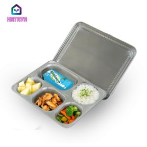HATAYASHOP - Tempat Makan Gratis Food Tray 5 Sekat SUS 304 Anti Karat