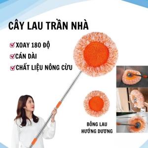 Cây Lau Trần Nhà Cao Cấp Xoay 360° – Cây Lau Bụi Đa Năng Microfiber Tay Dài Inox Gập 180°