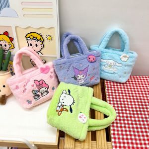 CURIO12 Hoạt hình Túi xách vải nhung lông kuromi Dễ thương Di động Túi đeo vai lông mịn hoạt hình Thời trang Phong cách Nhật Bản Túi tote cinnamoroll Nữ