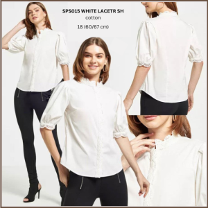 Kemeja Wanita Lengan Pendek Murah (SPS015 White Lacetrim Shirt)
