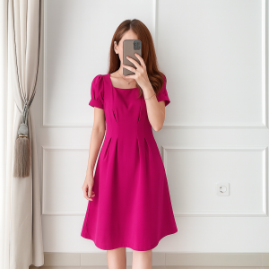 Imma Dress Scuba Premium Dress A-Line Elegan Lengan Pendek Resleting Belakang