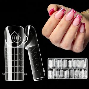 JUSTODO 150Pcs Reusable Space French Nail Dual Forms 15 Sizes Transparent Builder Gel Molds Nail Extension Forms Quick Building Gel Mold Clear Nail Extension Forms Manicure Tools
