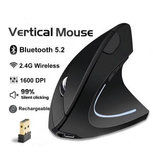(Local Seller) KEBETEME Vertical Mouse Ergonomic Mouse Dual Mode Wireless Mouse 2.4G Bluetooth Mice RGB 1600 DPI Silent Mouse for PC Laptop Desktop