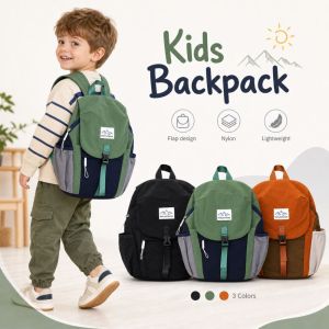 Stylish Lightweight Kids Backpack Quick Dry Contrast Color Trendy Flap Bag Waterproof Nylon Schoolbag For School Outdoor Hiking2026