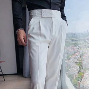 Naples Solid Color Trousers Classic Mens Casual Suit Pants High Waist Straight-Leg Breathable Slacks
