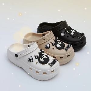 [Free Shipping] Versatile trendy high-heeled perforated shoes for women new Korean version casual and lightweight dual-use slippers for men and couples in stock
