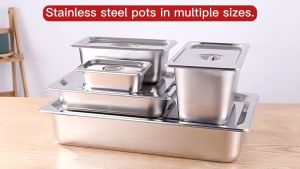 ICHINOVA 304 Stainless Steel Food Pan With Cover Buffet Food Storage With Lid Pan Rectangular Tray