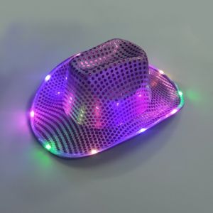 BURNNELL Colorful Flashing LED Cowboy Hat Pearlescent Finish Luminous Design Flashing Cap Bulk Supplies Retro Western Style Glowing Hat Carnival Party