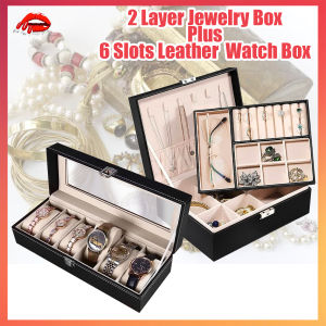 BUNDLE 2 Layer Jewelry Box Plus 6 Slots Leather  Watch Box Organizer Case Jewelry Storage