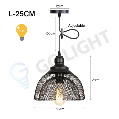 Metal Chandelier Retro E27 Edison Ceiling Light Black Lampshade for Kitchen Restaurant Cafe Restaurant (With light bulb)