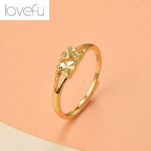 Original 18K Saudi gold pawnable Two Love Hollow Openings Adjustable Womens Rings Accessories Jewelry Gifts Hypoallergic
