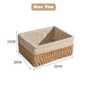 Giỏ Cói Lót Vải Đi Picnic Decor Chụp Ảnh Sản Phẩm Đựng Mỹ Phẩm Phong Cách Vintage (Giỏ Mây Mềm)