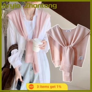 Aryio Korean Knitted Shawl Summer Air Conditioning Collar Neck Guard Knit Thin Knotted Cape Shoulder Scarf For Women