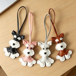 JOYNCLEON Dễ thương schnauzer da thuộc cho chó Keychain Mặt dây chuyền trang trí cho túi xách và chìa khóa xe