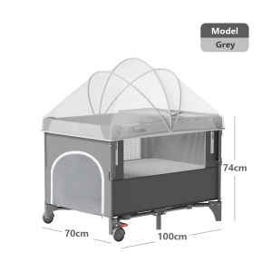 COCOBB 2 Layer Foldable Baby Crib with Mosquito Net Adjustable Rocker and Storage Co-Sleeper Rocker Crib 0-36 Months