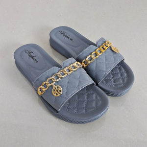 Sandal Wanita Selop Flat Hiasan Rantai Kasut Cewek Korea Kasual Trendy Slip On Empuk COD SPT-54
