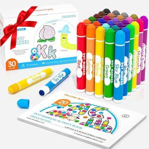 Shuttle Art Dot Markers 30 Colors Washable for Toddlers with Free Activity Book Bingo Daubers Supplies for Kids Preschool Children Non Toxic Water-Based Dot Art Markers