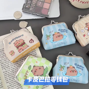กระเป๋าเงิน Capybara ลายการ์ตูนกล่องเก็บหูฟังกระเป๋าเปลี่ยนกระเป๋าสตางค์แฟชั่นกระเป๋าใส่เงินพร้อมล็อครอยจูบ