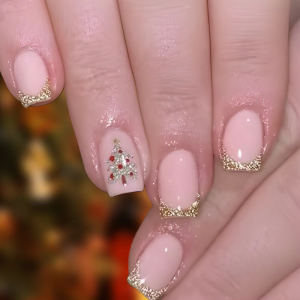Christmas Tree Fake Nail Square Press on Nail Acrylic Nail Full Cover False Nail Stick on Nail Gloss Artificial Nail