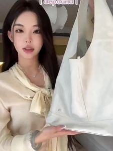 New French Bow Tie Strap Bag Summer Genuine Leather Large Capacity Tote Shoulder Handbag for Women