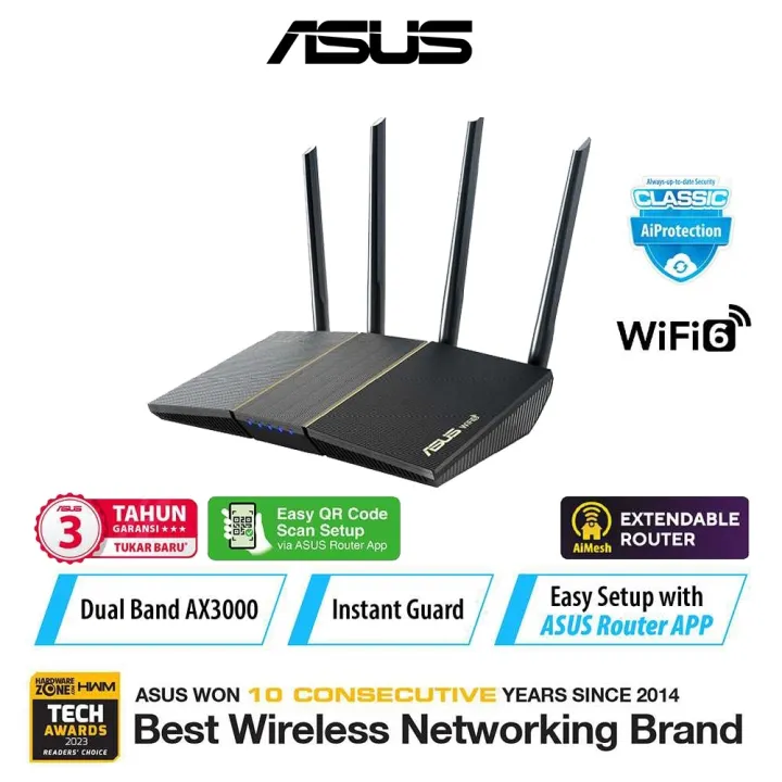 ASUS RT-AX57 WIFI 6 AX3000 WIRELESS ROUTER WITH HIGH POWER SIGNAL, EXTENDABLE ROUTER